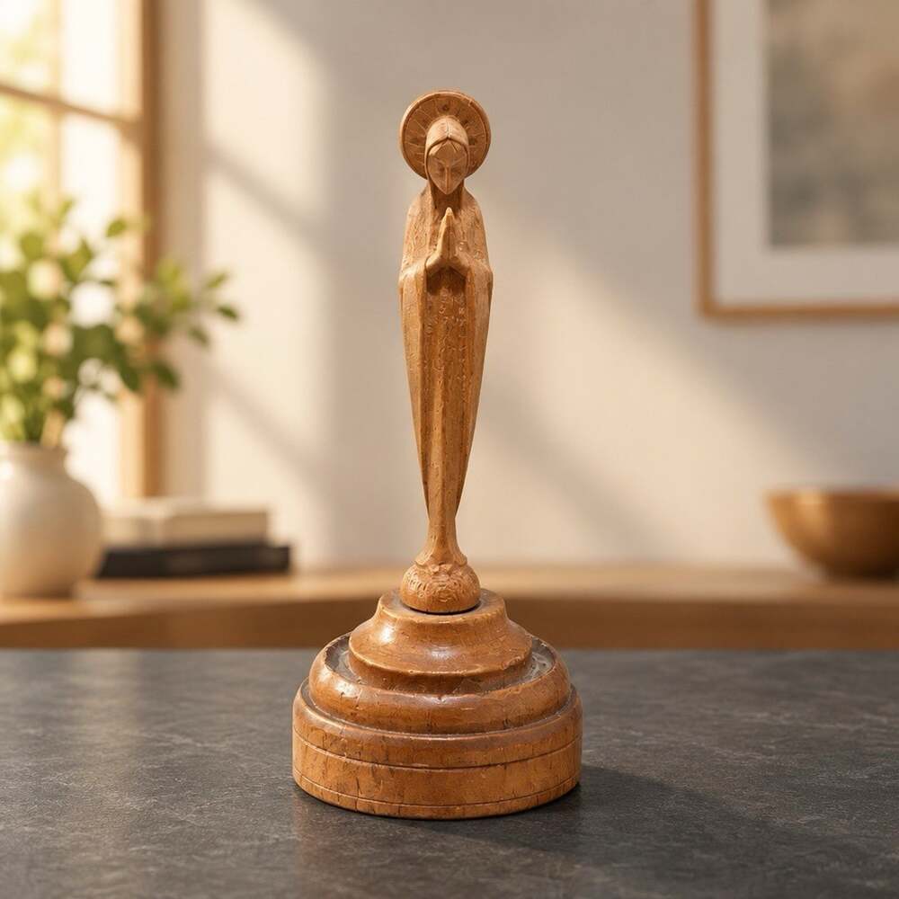 Vintage Anri Hand Carved Miniature Virgin Mary (Madonna) Figurine 3.75”
